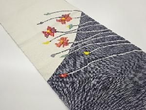 手織り真綿紬抽象花葉模様名古屋帯